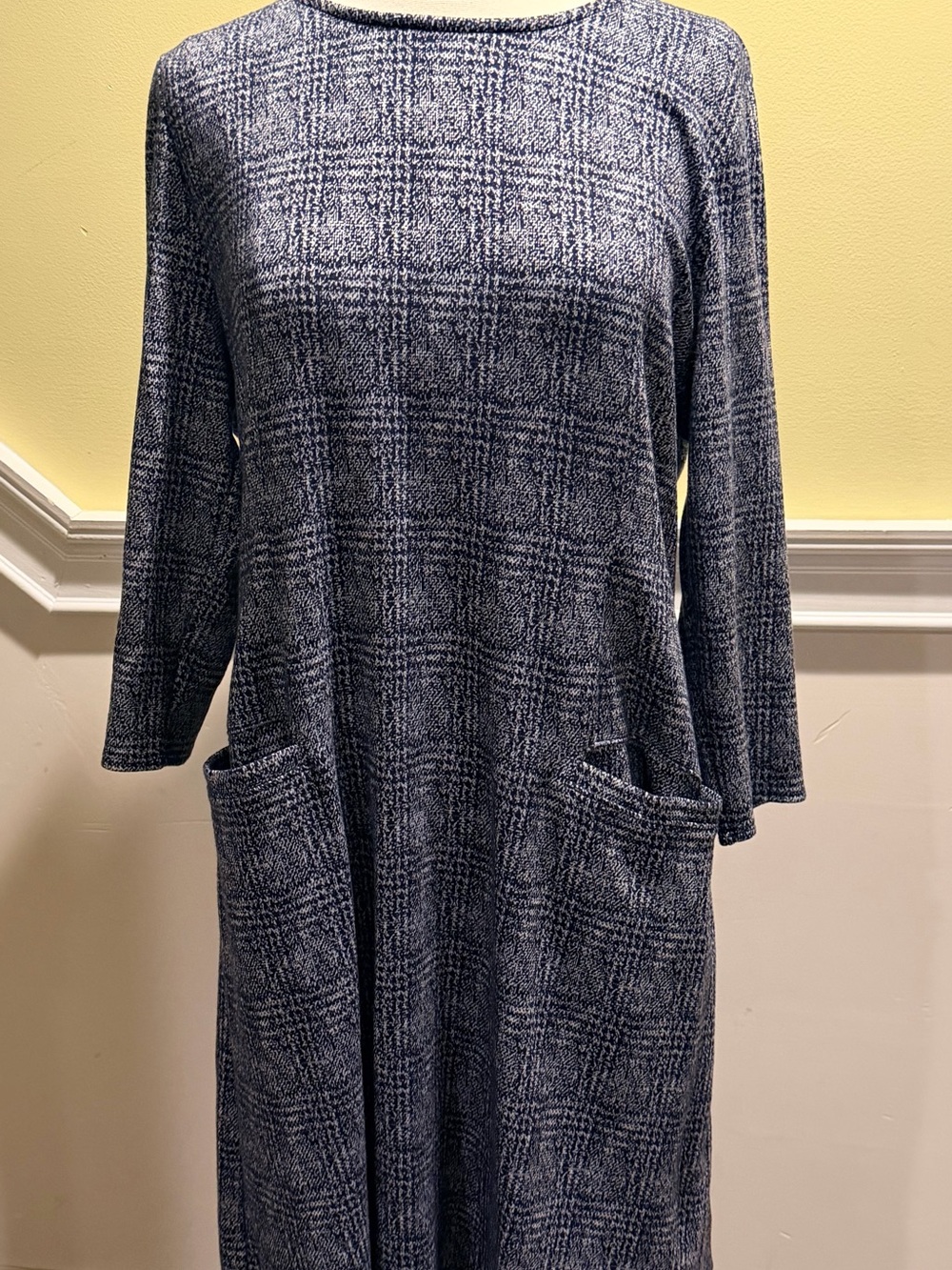 41 Hawthorn Navy Plaid Long Sleeve Pocket Dress